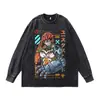 Sudadera de una pieza estilo americano Luffy Retro Cuello redondo Oversize Holgada Lavada Vintage Algodón Puro Peso Pesado 280g