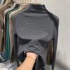 Camisa Básica de Veludo Alemão Meia Gola Dupla Face para Mulheres, Nova Listrada de Manga Longa para Primavera e Outono 2023, Top Quente