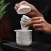 Juego de Té Exquisito para Viaje Qianli Jiangshan, Una Tetera y Tres Tazas, Juego de Té Kung Fu de Cerámica, Tazas Rápidas de Porcelana Blanca, Regalo