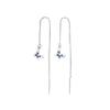 Único Diamante Azul Borboleta Orelha Linha Senhoras Rosto Fino Temperamento Longa Orelha Cadeia Design Sentido Azul e Branco Costura Borla Brincos