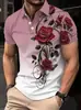 E-commerce Transfronteiriço Europeu e Americano Camisa Polo Masculina de Manga Curta Gola Polo Camiseta Estampa de Rosa Toque de Luxo Não Amassa POLO Atacado