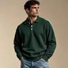 Camiseta polo de manga larga holgada, color liso, estilo europeo y americano, de tejido grueso, con botones, para hombre, ropa deportiva informal y versátil.