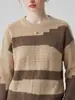 Suéter de Tricô Color Block Vazado para o Dia a Dia Feminino 2026 Outono Novo Pulôver Relaxado Manga Longa Gola Redonda Camada Base