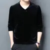 Camiseta interior de terciopelo dorado para otoño e invierno, cuello redondo, manga larga, para hombre, gruesa, cálida, cuello alto medio, cuello en V, talla grande