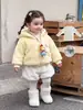Conjunto Super Fofo para Meninas Inverno Fofo Jaqueta com Capuz Design de Menina Bebê Leggings de Abóbora com Pelo Roupa Infantil