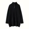 Suéter de Punto de Cachemira Nuevo para Mujer Otoño/Invierno 2026 con Falda Larga Gruesa de Canalé, Nuevo Diseño Holgado de Cuello Alto