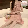 Bata con Almohadillas para el Pecho para Mujer, Verano Delgado Sin Mangas Estilo Japonés Linda Dulce Chica de Tirantes Vestido de una Pieza de Longitud Media Ropa para el Hogar