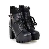 Hebilla de Cinturón Elegante de Encaje Botines Cortos Martin con Cordones Tacones Altos Gruesos Talla Grande Zapatos de Comercio Exterior Dropshipping