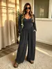 Novo Macacão Liso Casual de Manga Longa Costas Abertas Wide Leg Feminino, Estilo Simples, Cor Sólida, Transfronteiriço Europeu e Americano Amazon