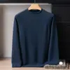 Suéter de punto para hombre 100% cachemira de doble hebra de 7 puntos con cuello semi-alto, bordes enrollados, engrosado, corte holgado, camiseta base informal de punto con manga raglán
