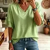 2026 Verano Nuevo Estilo Europeo y Americano Camiseta Holgada de Manga Corta con Cuello en V y Flecos para Mujer Color Sólido Top Casual Ropa de Mujer Transfronteriza