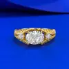 Transmisión en Vivo de Joyería Mu Jing de Nuevo Anillo de Plata S925 Ovalado de 6*8mm Corte Flor de Hielo Diamante de Alto Carbono con Grabado Vintage Dorado