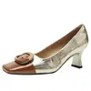 Saltos Altos Color Block para Mulheres, Saltos Finos, Modernos e Sexys, Novo Estilo Primavera 2026, Sapatos Europeus e Americanos para Banquete com Bico Quadrado e Decote Baixo