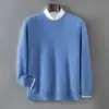 Suéter 100% caxemira pura para outono e inverno para homens, gola redonda, corte solto, malha simples business casual, camada base, suéter quente