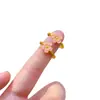 Anillo Dorado Arena Rosa Flor de Melocotón Flor de Cerezo Esmalte Flor Ajustable Mismo Estilo que Little Red Book Regalo para Mejor Amiga y Novia Joyería de Mano