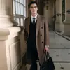 Abrigo de lana de otoño e invierno 100% lana de longitud media para hombre, gabardina, abrigo de lana estilo coreano hasta la rodilla, cachemira no doble cara