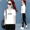 608# Conjunto deportivo para mujer 2022 verano Nuevo holgado estudiante manga corta estampado moda para correr casual traje de dos piezas