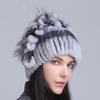 Gorro de Lana Grueso de Invierno Nuevo para Mujer Estilo Europeo y Americano, Gorro de Piel de Conejo Rex, Gorro de Punto con Cinturón Lateral y Flor
