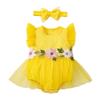 Novo Estilo de Verão para Bebê Menina Saia de Renda com Manga Flare, Saia Princesa Florzinha Fofa, Macacão de Engatinhar, Conjunto de Duas Peças com Faixa de Cabeça