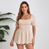 2025 Amazon Europeo y Americano Transfronterizo Verano Nuevo Top de Gasa Floral Cuello Cuadrado Camisa de Gasa Espalda Descubierta Ropa de Mujer Sexy