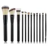 Bolsa negra de PU con cremallera transfronteriza, juego de brochas de maquillaje, brocha suave para polvo, base, brocha para sombra de ojos, herramientas de belleza