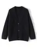 Cardigan Suelto de Siete Pines Cepillado Manga Larga Nuevo Top Cuello Estilo Perezoso Grueso Cardigan de Cachemira para Mujer en Blanco