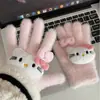 Luvas de Pelúcia Quentes Tricotadas de Cinco Dedos com Gatinho de Strass para Mulheres no Inverno, Versáteis à Prova de Frio e Vento para Ciclismo, Aconchegantes