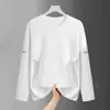 Camiseta de manga larga para hombre, capa interior de otoño para hombre, camiseta base elástica de corte holgado, camiseta estampada estilo coreano ins para hombre