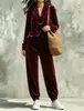 Conjunto de mujer transfronterizo de Amazon otoño/invierno 2026: Top de manga larga con escote drapeado y pantalones de pierna cónica, un conjunto informal de dos piezas para mujeres europeas y americanas
