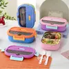 Lancheira de Três Compartimentos Estilo Nórdico Plástico Leve Comida Bento Caixa de Frutas Selada Compartimento de Aço Inoxidável Lancheira com Talheres