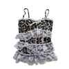 Moda de Verano 2025 Sexy Chica Caliente Estampado de Leopardo Lazo Encaje Tirantes Delgados Efecto Adelgazante Camisola
