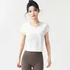 Camiseta Yoga Simples com Gola Redonda e Manga Flare para Mulheres, Top Cropped com Franzido na Cintura, Sensação de Gelo, Secagem Rápida, Treino, Fitness