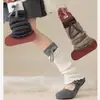 Calcetines altos de bloques de color con lazo para otoño e invierno para mujer, calcetines largos de imitación de lana dos en uno para otoño e invierno, en stock