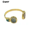 Mpb138 Pulsera Abierta de Latón Chapado en Oro de 18 Quilates con Incrustaciones de Concha de Abulón con Patrón Natural y Perla de Concha Blanca
