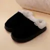 Nuevas Zapatillas de Invierno de Algodón con Felpa Antideslizantes Borde de Piel Suela Elástica Cálidas Acolchadas para Mujer Hogar Algodón Lana