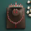 Traje nupcial vermelho festivo três peças colar brincos coroa adorno de cabeça acessórios de casamento coroa de aniversário acessórios de cabelo femininos