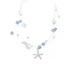 Colar de Pérolas com Concha e Estrela do Mar Azul para Mulheres, Estilo Super Fada para Férias na Praia, Corrente Deslumbrante para Clavícula, Corrente de Pérolas Versátil para o Pescoço