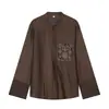 Atacado Fábrica de Roupas Femininas Transfronteiriça 2026 Outono Estilo Europeu e Americano Manga Longa Gola Alta Bolso Bordado Camisa Top