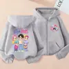 Sudadera con capucha de cremallera de moda holgada para niños y niñas, estampado de dibujos animados de K-Pop, para primavera y otoño, chaqueta sudadera casual transfronteriza