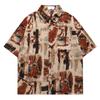 Camisa Floral Retro Americana Masculina Manga Curta Fluida Seda de Gelo Camisa de Praia Verão Fina Tendência Solta Jaqueta para Casal