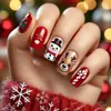 Uñas Postizas Navideñas Muñeco de Nieve Ciervo Muletas Rojas Manicura Medianas Europeas y Americanas Uñas Largas Al Por Mayor