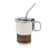 Taza portátil de acero inoxidable 304 con popote, asa con veta de madera, taza de café para exteriores, vaso de agua irrompible, taza con popote