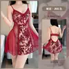 Robe de Dormir com Renda Burnout Sexy Ambíguo de Luxo Leve com Bojo, Tecido Veludo Doce Transparente em Malha, Conjunto Tentador com Tiras