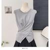 Suéter Tricotado Estilo Coreano Design Fashion Sense Irregular Fivela Cruzada Verão Casual Simples Combina com Tudo Regata Sem Mangas para Mulheres