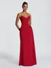 En Stock Elegante Francés Sin Tirantes Cintura Fruncida Adelgazante Cola Larga Vestido de Noche para Mujer Banquete Estilo de Alta Gama