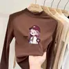 Ropa interior térmica para niñas: Colección Otoño/Invierno 2026, cuello semi-alto, camiseta de manga larga cepillada, top térmico de forro polar para niños