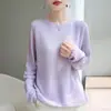 Suéter tejido casual de lana aterciopelada con cuello redondo y manga larga para mujer, camisa base holgada y fina, nuevo top de otoño e invierno