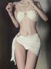 Nicho Tailandês Branco Sexy Verão Garota Biquíni Feminino Europeu e Americano Peito Pequeno Estilo Japonês Franzido Vazado