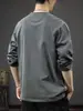 Nueva Camiseta Casual de Algodón Puro para Hombre, Manga Larga, Holgada y Delgada, Tendencia Primavera y Otoño, Marca, Cuello Henley, Camiseta Base Sudadera