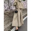 Vestido chic coreano de comprimento médio e manga longa para mulheres, vestido simples de cor sólida + conjunto de duas peças com jaqueta com capuz